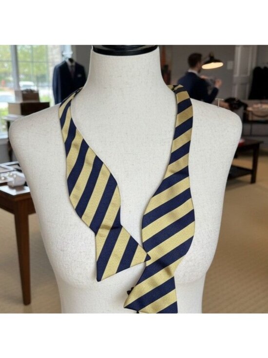 Brooks Brothers Other - Brooks Brothers Silk Bow Tie Navy Gold Stripe Kentucky Derby Preppy Adjustable